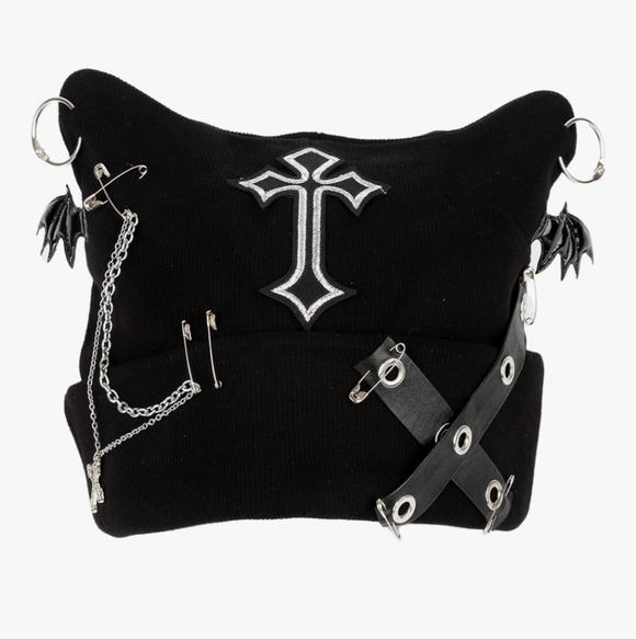 Black Gothic Cross Beanie main image 2